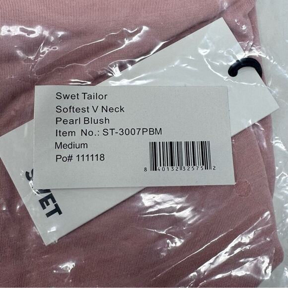 Swet Tailor Size M Softest V Neck T Shirt In Pearl Blush Supima Cotton Modal NEW - Picture 9 of 10